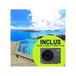 Piscine bois " Palma 145 " 7.57 x 4.07 x 1.44 m + Pompe à chaleur pour piscine 6 kw/h inverter "PowerLine by Hayward" - Noir
