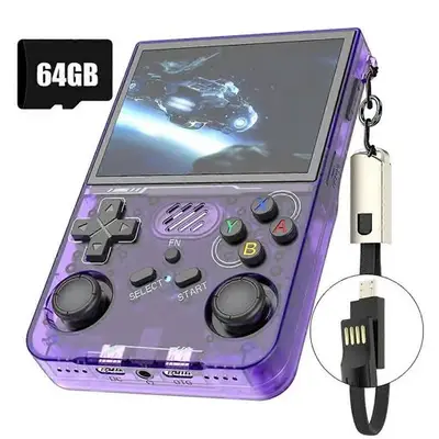 Console de jeu portable rétro R36XX 64 Go, plus de 14 000 jeux, système Linux, écran 3,5 pouces, vidéo de poche portable